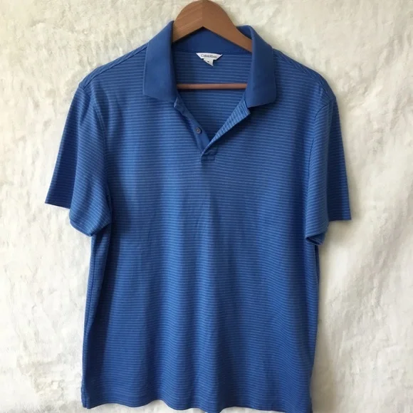 Calvin Klein Striped Blue Men Polo Shirt - Picture 2 of 14